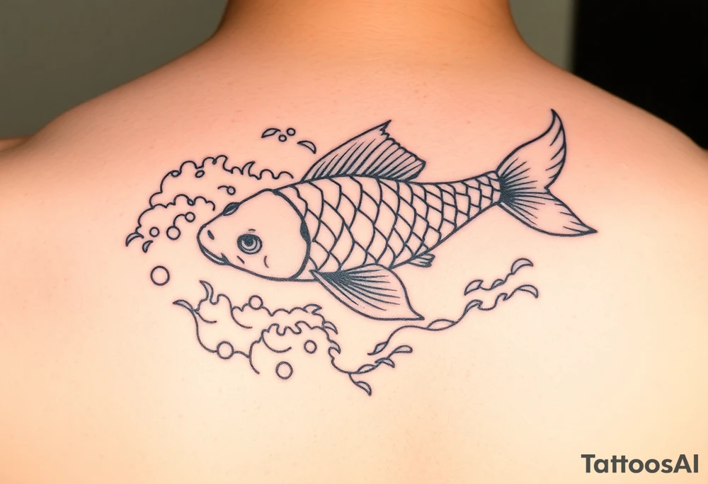 traditional koi fish swimming upstream through turbulent waves tattoo idea