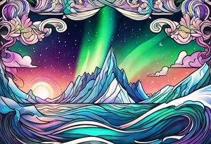 Norwegian fjord with aurora borealis tattoo idea