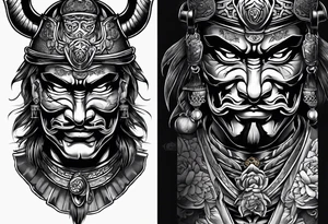 Japanese Samurai two Mask Tattoo Designs laugh and cry tattoo idea