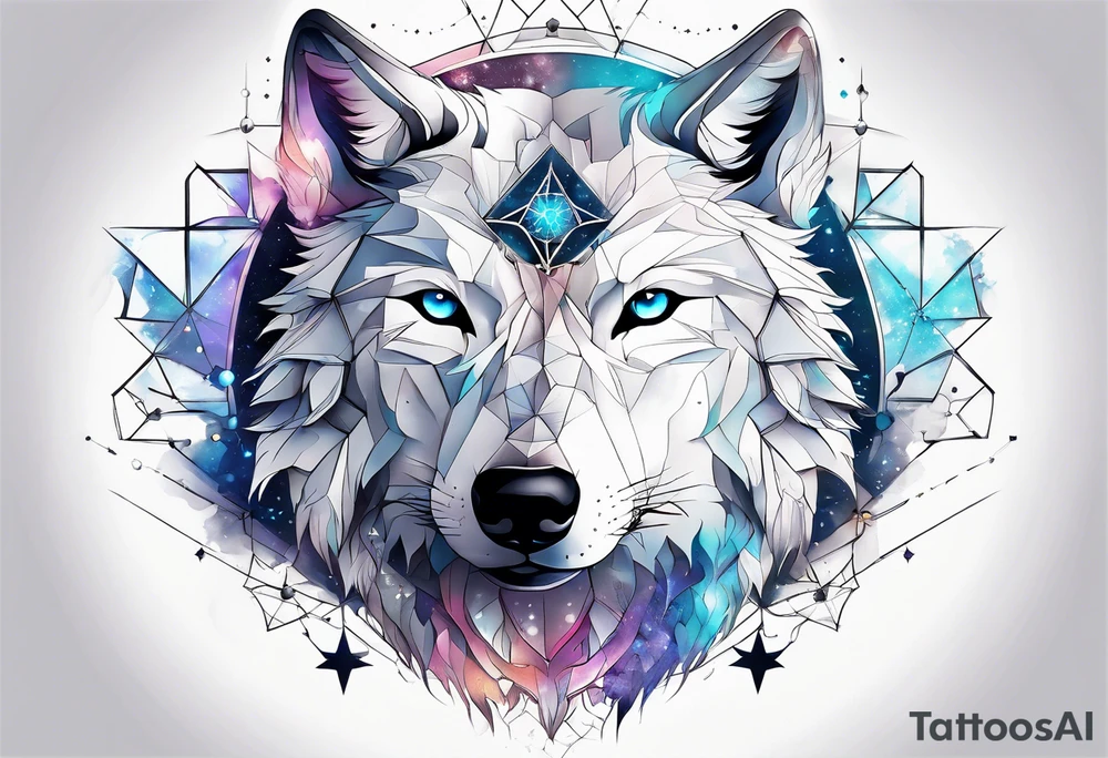 Constellation, two animal wolf, géométric, snowflake tattoo idea