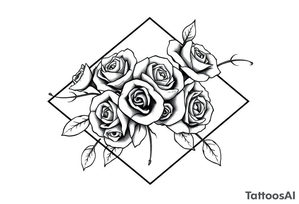 Small Roses filing up the inside of an elongated diamond shape tattoo idea