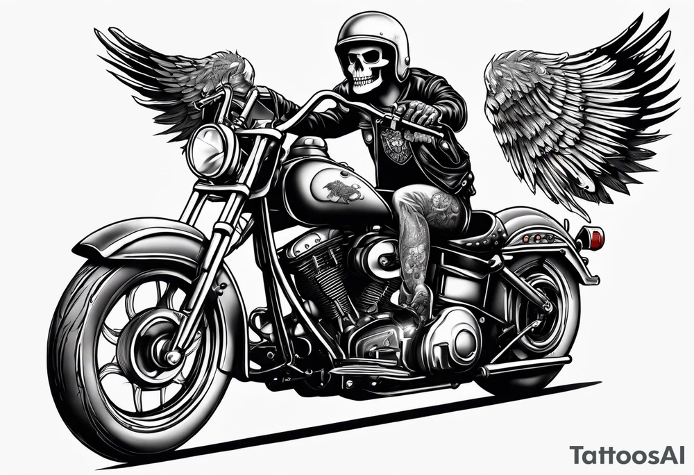 A skeleton riding a Harley motorbike also throwing a bomb tattoo idea