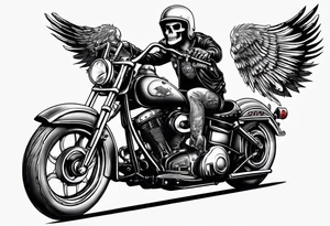 A skeleton riding a Harley motorbike also throwing a bomb tattoo idea