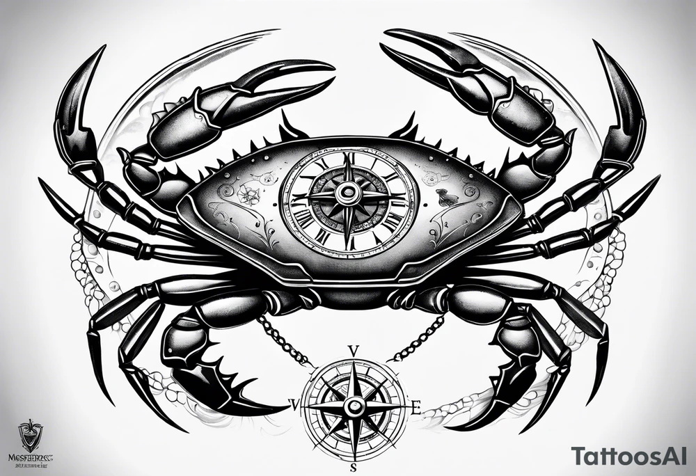 steampunk blue crab compass, nautical theme for a female tattoo idea