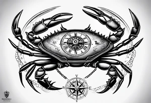 steampunk blue crab compass, nautical theme for a female tattoo idea