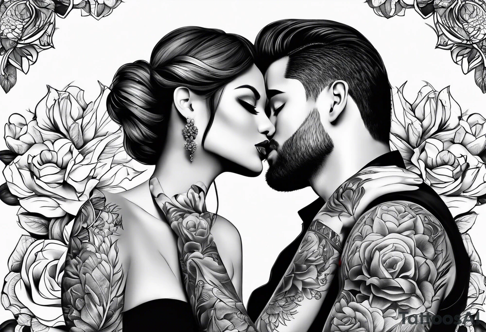 Couple sexy kisses tattoo idea