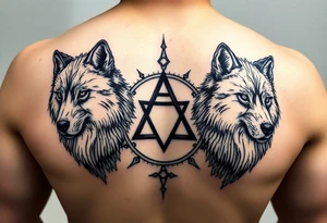 powerful wolfs with a Triskelion tattoo idea