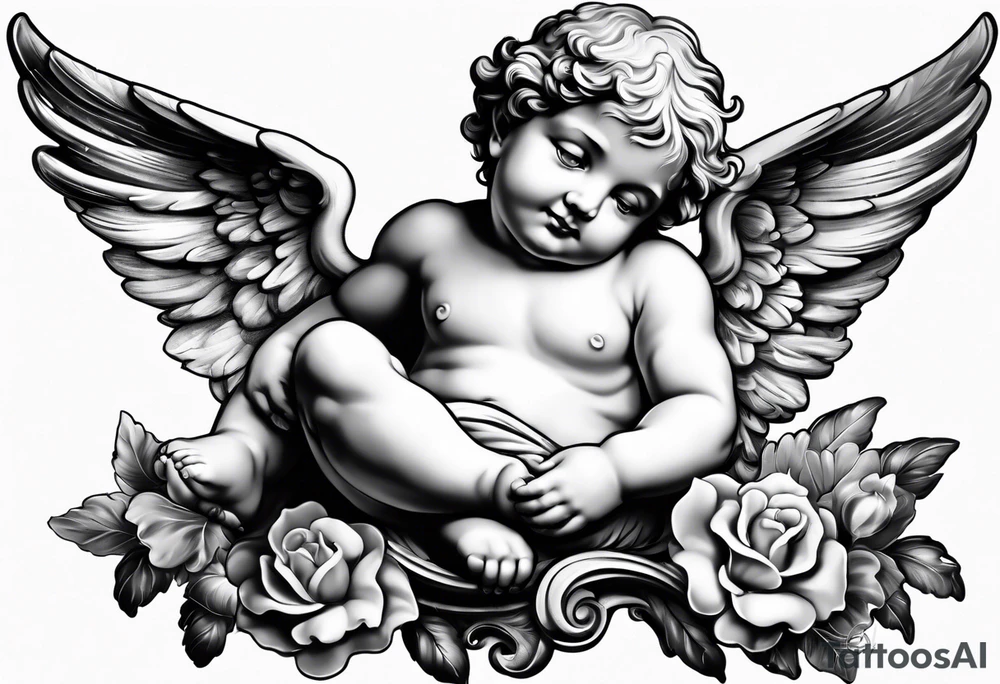 one putti with wings smiling tattoo idea