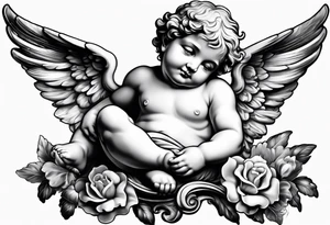 one putti with wings smiling tattoo idea