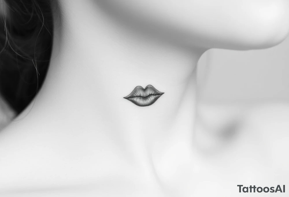 Feminine kiss mark tattooed on the neck with the initials lrs beside it tattoo idea