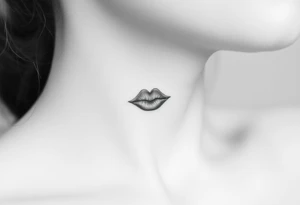 Feminine kiss mark tattooed on the neck with the initials lrs beside it tattoo idea