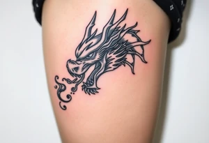 fierce dragon head breathing iridescent fire tattoo idea