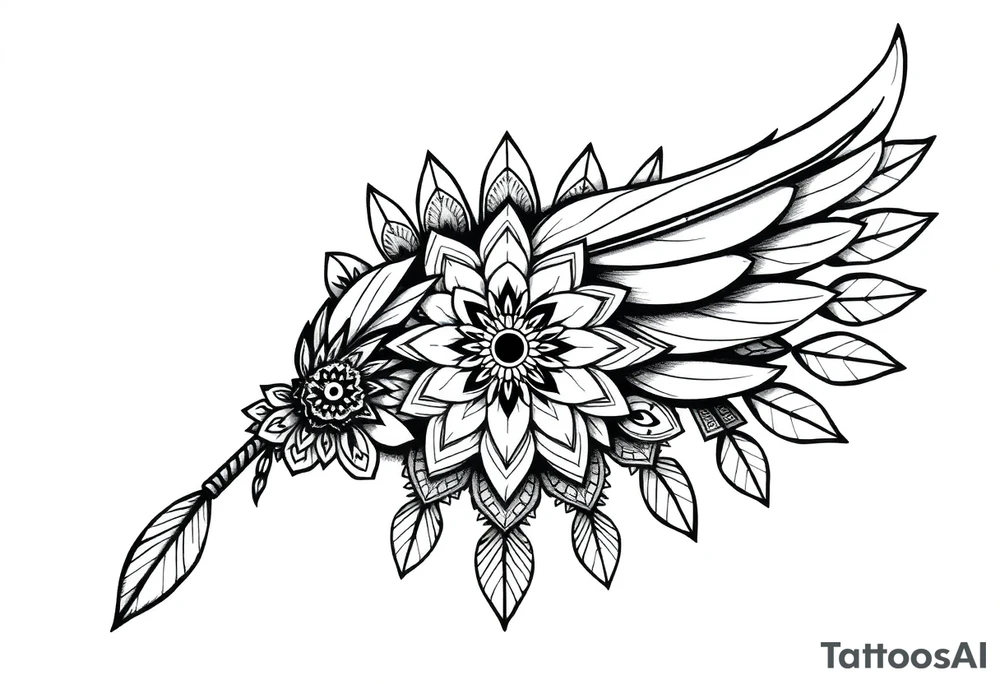 spiritual feather indian mandala shaman tattoo idea