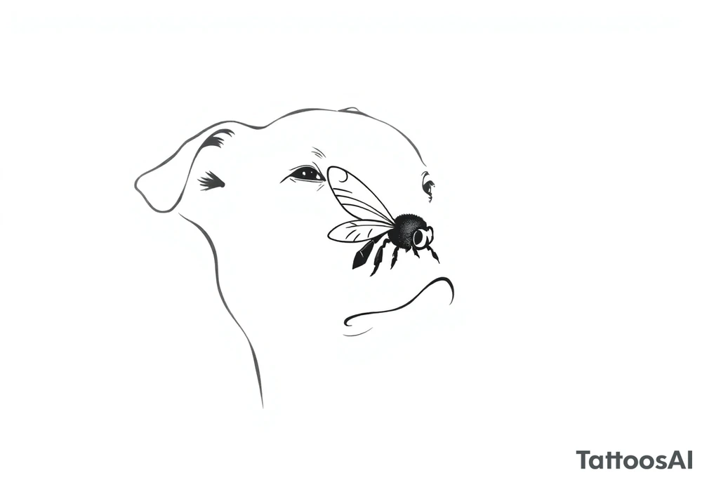 dog with a bee sitting on his nose. fine line very simple. more simple tattoo idea