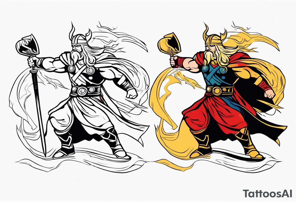 Lightning god thor fighting Jormangdr tattoo idea