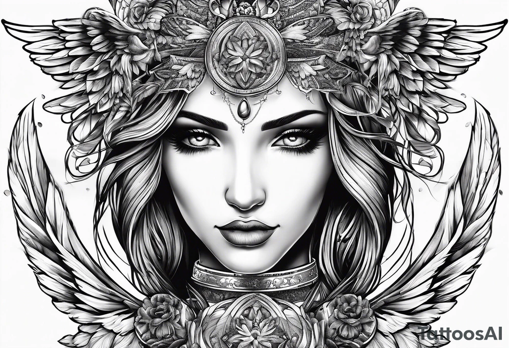 Spiritual angel. The name « Leah » is written in gothic letters. tattoo idea
