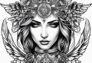 Spiritual angel. The name « Leah » is written in gothic letters. tattoo idea