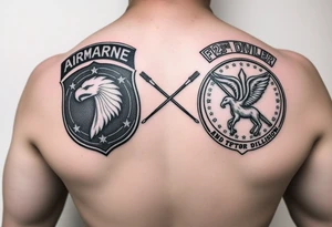of soldiers crossed with 82nd airborne division and first cavalry division unit patches treaty to your dad tattoo idea