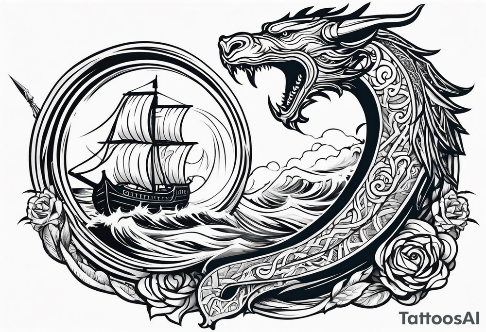 Valhalla sword shield viking ship dragon head tattoo idea Valhalla sword shield viking ship dragon head tattoo idea