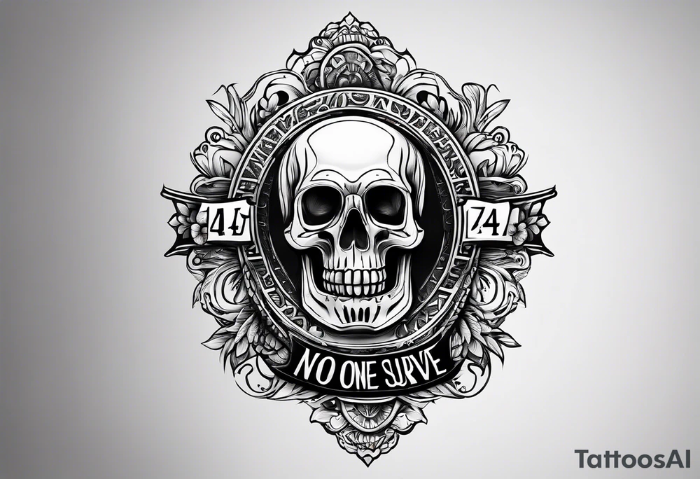The number 44, around it the text “no one survive” tattoo idea The number 44, around it the text “no one survive” tattoo idea