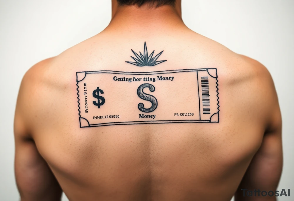 Ticket design with a getting money aura and a chosen money theme tattoo idea