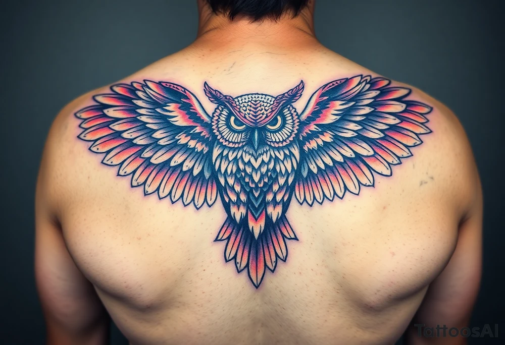 Majestic owl with huge wings spread out tattoo idea