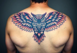 Majestic owl with huge wings spread out tattoo idea