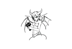 demon girl holding gun tattoo idea