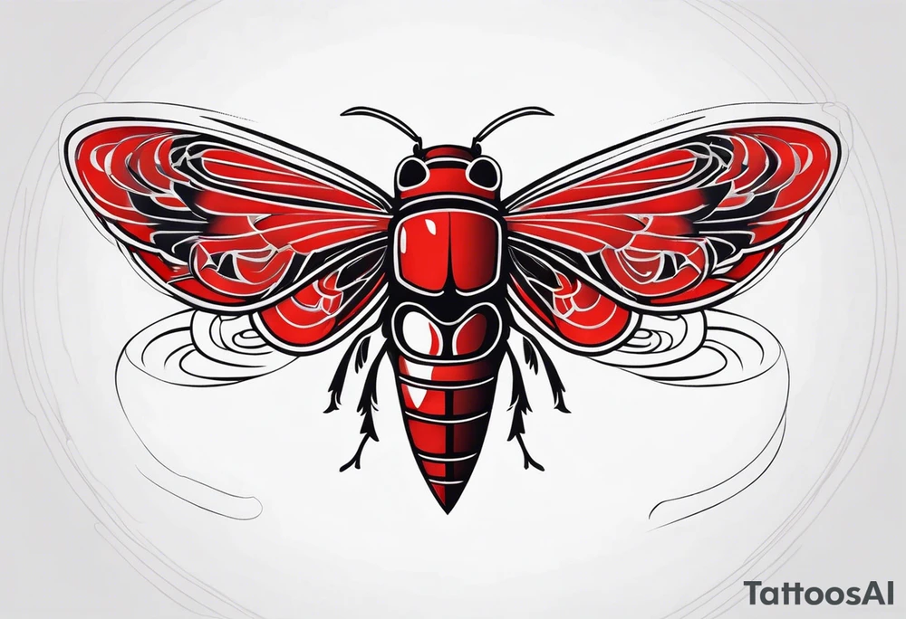 cicada on top of red greek design tattoo idea