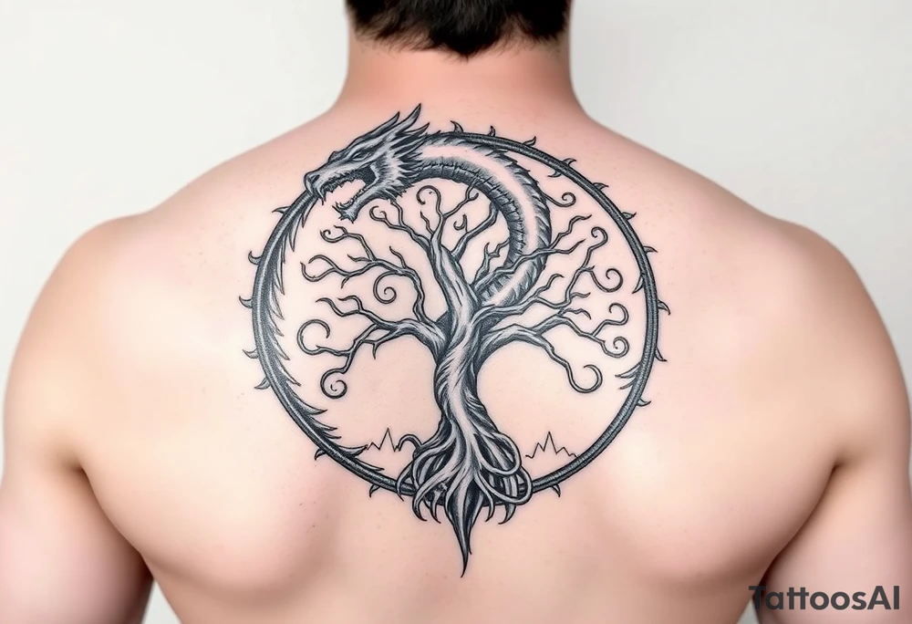 a dragon arround the tree of life tattoo idea