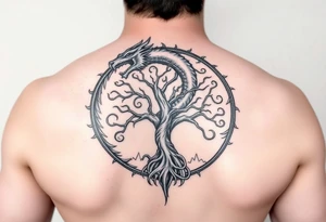 a dragon arround the tree of life tattoo idea