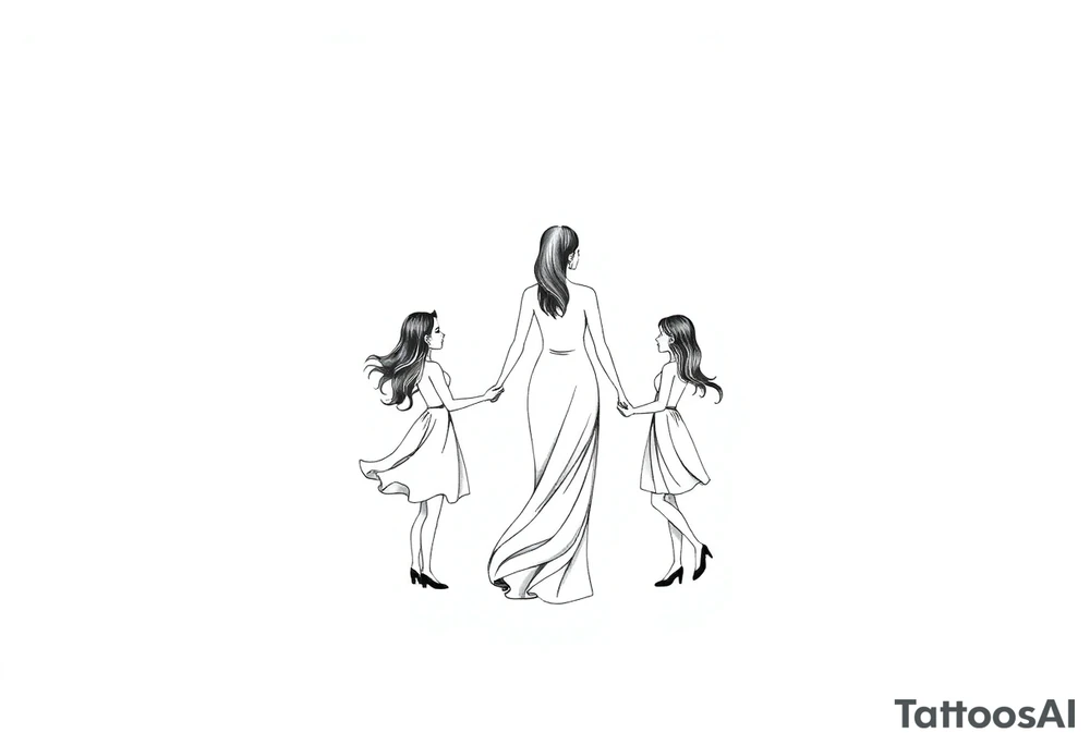 Silhouette of a mother passing 2 flames to two daughters tattoo idea