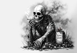 jack skellington smoking, sitting on tombstone, christmas decorations, thunder tattoo idea