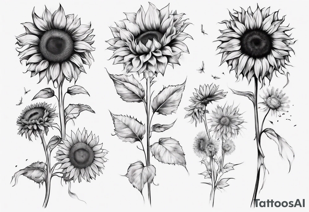 Sunflower sleeve with dandelion tattoo idea