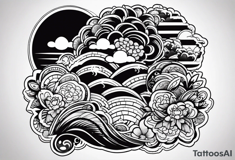 Japanise patch work tattoo black and white tattoo idea