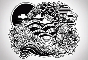 Japanise patch work tattoo black and white tattoo idea