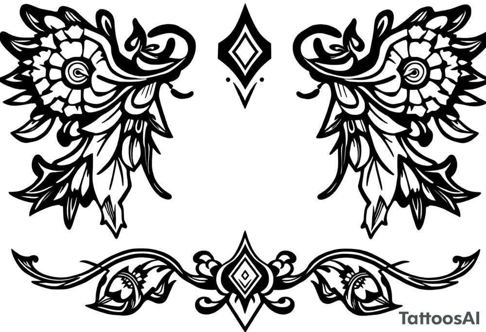 long shaman style mytical bold line with rhyme tattoo idea