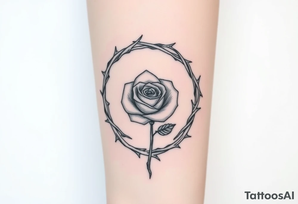 Crown of braided thorns with a rose with a stem in the middle tattoo idea