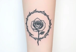 Crown of braided thorns with a rose with a stem in the middle tattoo idea