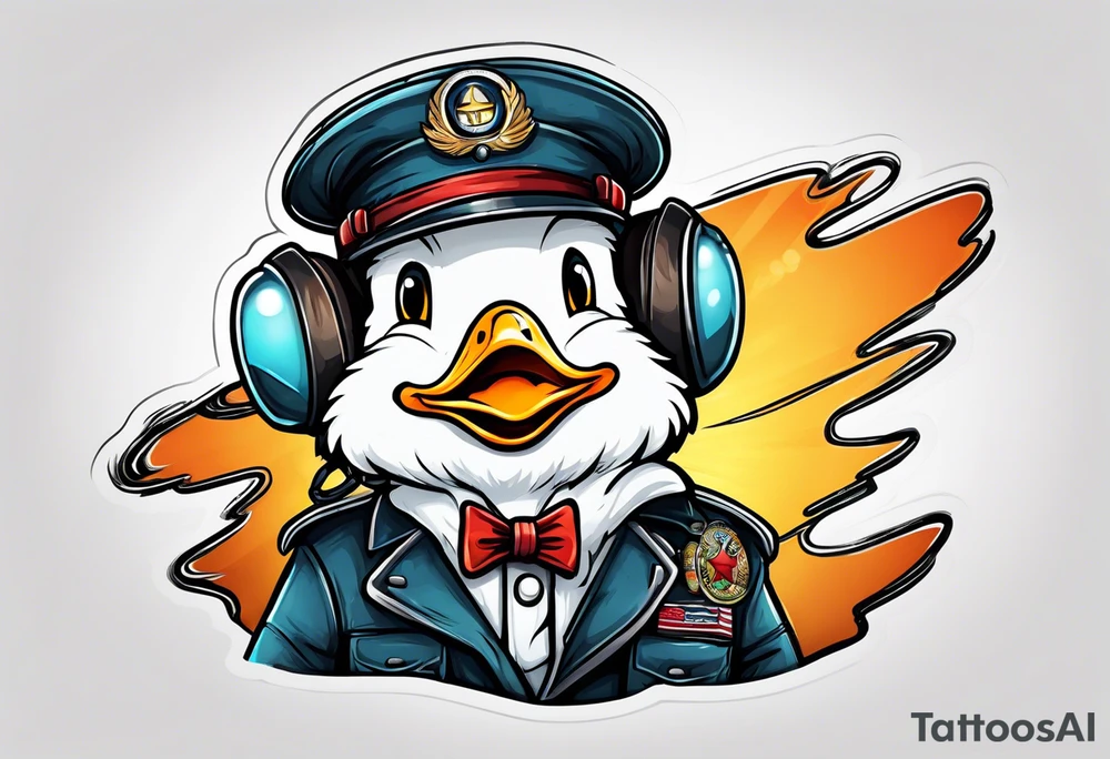 A silly goose dressed as a pilot tattoo idea