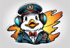 A silly goose dressed as a pilot tattoo idea