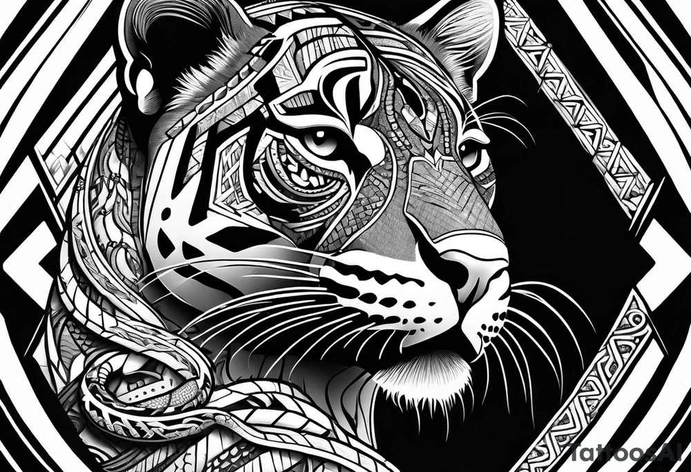 aztec black jaguar with snake tattoo idea