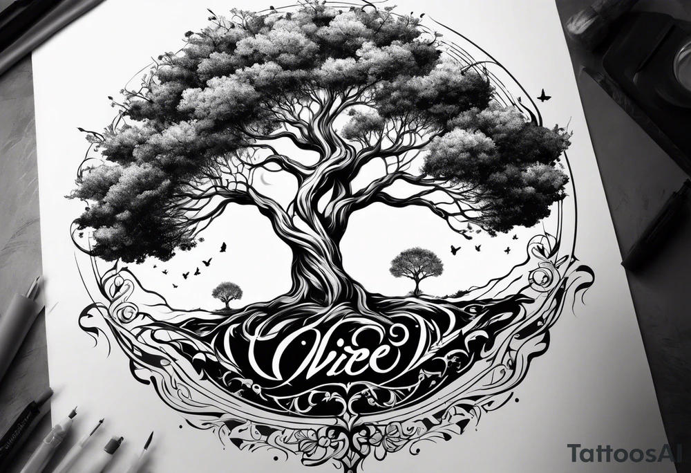 arbre de vie avec les prénoms Charly et Gaby tattoo idea