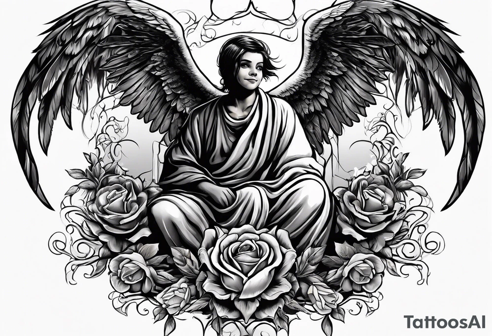 Kid smiling looking up at angel of death tattoo idea