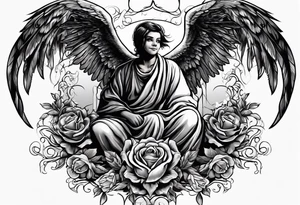 Kid smiling looking up at angel of death tattoo idea