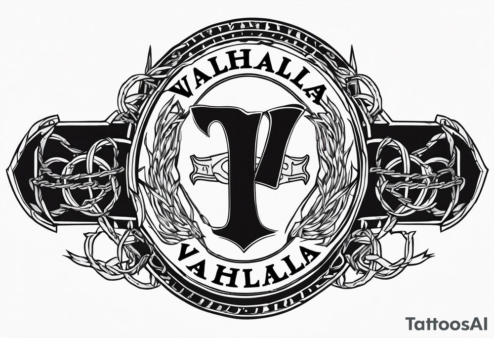 Valhalla round shield axe barbed wire chains tattoo idea