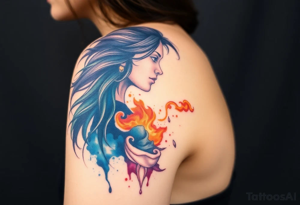 A side-profile silhouette of Tris, with wind-blown hair and faint flames in the background, symbolizing strength and transformation tattoo idea