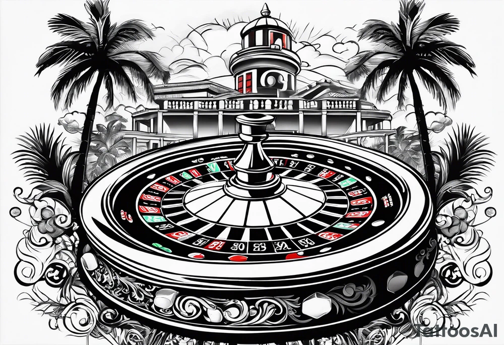 ROULETTE casino card games dice sun palm tree tattoo idea