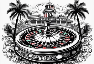 ROULETTE casino card games dice sun palm tree tattoo idea