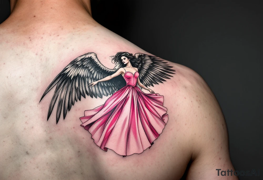 Eagle with a pink dress tattoo idea